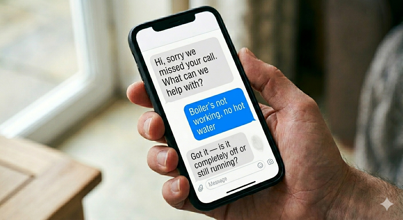 Customer receiving an instant SMS reply after a missed call